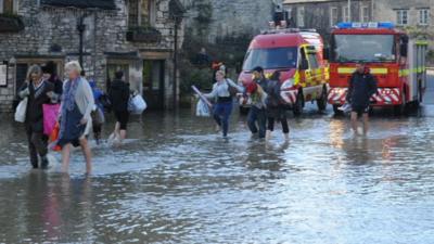 View of Bradford on Avon during the flooding in December 2013