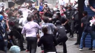 A confrontation between protesters and the police in Rio