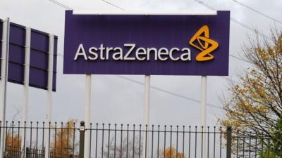 An AstraZeneca sign