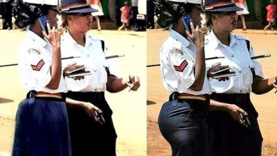 Policewoman in tight skirt