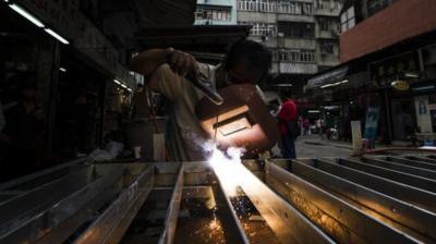 A welder at work in Hong Kong