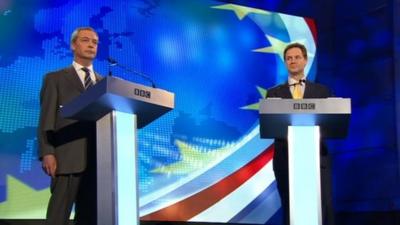 Nigel Farage and Nick Clegg in TV debate