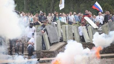 Clash between police officers and pro-Russia activists