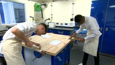 Pupils at school carpentry class