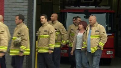 Firefighters walk out at Cardiff Central Station