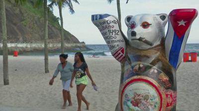 One of the United Buddy Bears on Copacabana beach