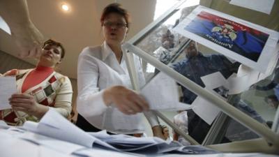 Organisers count votes in Donetsk. Photo: 11 May 2014