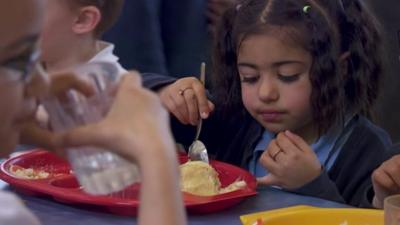 Child eats meal