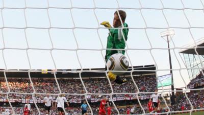 Manuel Neuer watches the ball at the World Cup in South Africa in 2010.