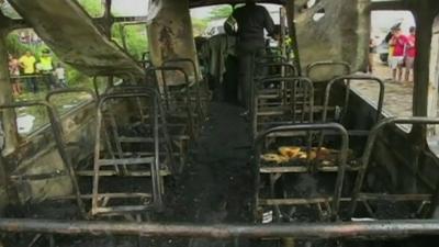 Burnt-out bus interior