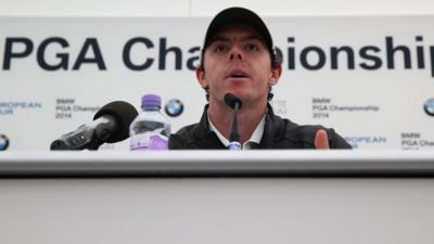 Rory McIlroy speaking to the press at the PGA championship Wentworth