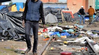 Migrants in a camp in Calais