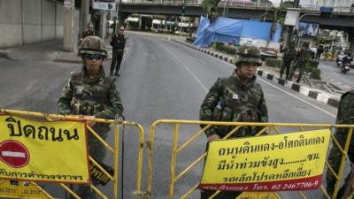 Soldiers standing guard in Bangkok