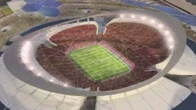 A computer generated image of a stadium to be built in Qatar