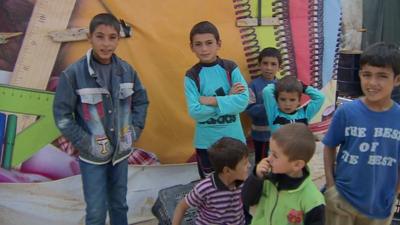 Syrian children in Bekaa Valley refugee camp, Lebanon