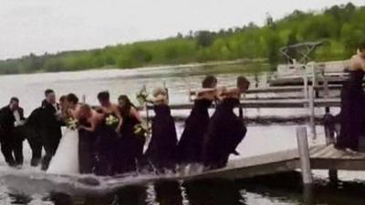 Jetty collapses during wedding photo shoot in Crosslake, Minnesota