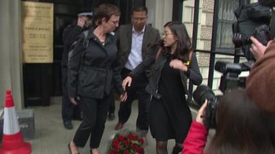 Women shoved outside Chinese embassy