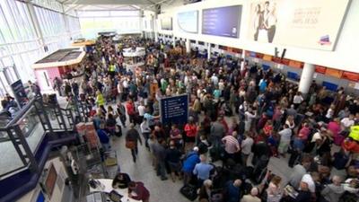 Stranded passengers at Bristol Airport