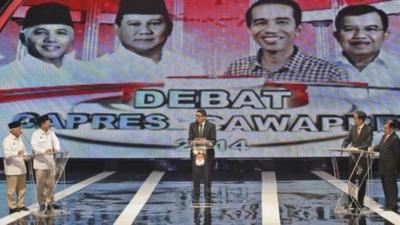 Indonesian presidential candidates during TV debate