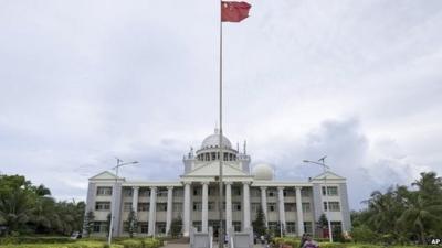 An administration office building on the island called Yongxing by the Chinese