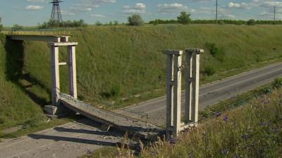 Damaged bridge in eastern Ukraine