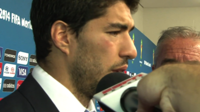 Uruguay's Luis Suarez speaks about his collision with Giorgio Chiellini