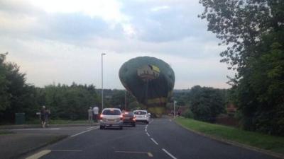 The hot air balloon landing in Northampton