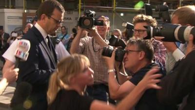 Andy Coulson, leaving the Old Bailey