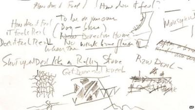 Handwritten draft of Bob Dylan's Like a Rolling Stone