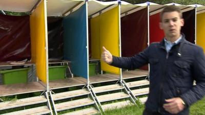 Andrew Plant with Glastonbury toilets