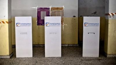 Photo released by the United Nations Support Mission in Libya (UNSMIL), shows an empty polling station during the parliamentary elections preparations at al-Khansa Girls" School in Tripoli, Libya