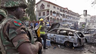 Nigerian soldier at scene of explosion