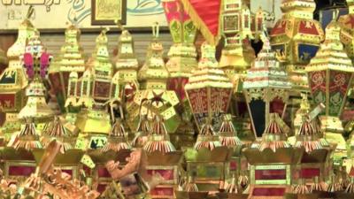 Lanterns on sale at a street market in Cairo