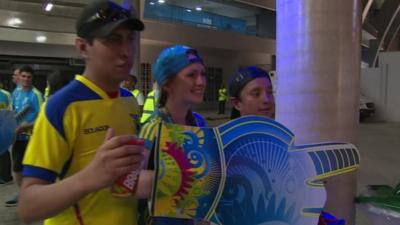 FIFA World Cup volunteer Claire Jermany (centre)