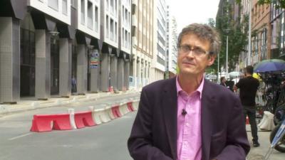 Hugh Schofield outside the anti-corruption police office in Nanterre