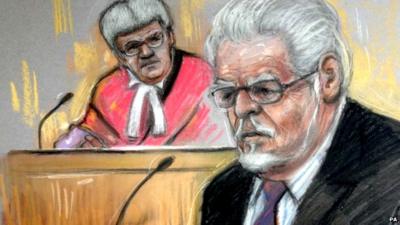 Court artist drawing by Elizabeth Cook of Rolf Harris in the dock at Southwark Crown Court, London on Tuesday May 27, 2014