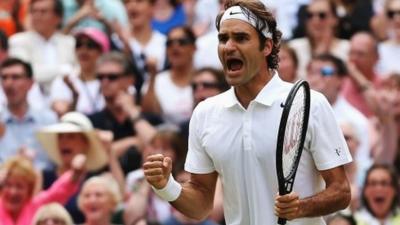 Roger Federer gives the centre court crowd something to shout about