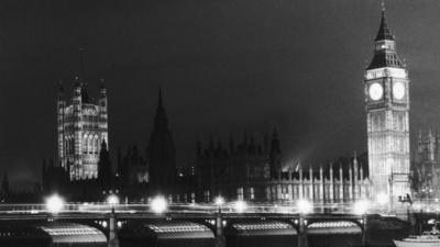 Black and white picture of Westminster in 1974