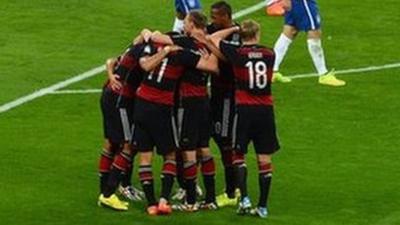 Germany celebrate their fifth goal