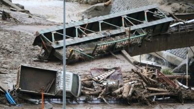 Landslide aftermath in Nagiso, Japan