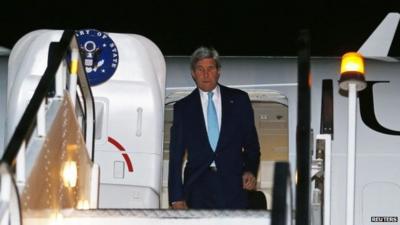 John Kerry exiting plane