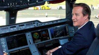 David Cameron at controls of new Airbus A350