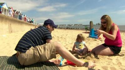 family on beach