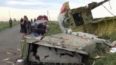 What appears to be part of the wreckage of Malaysian jet crash in Ukraine