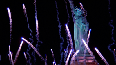 Statue of Liberty with fireworks