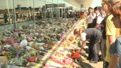 Floral tributes outside Amsterdam's Schiphol Airport