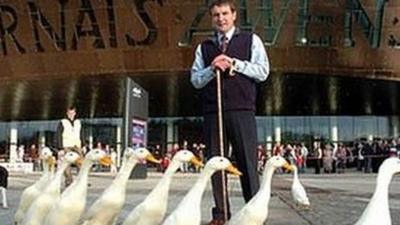 Meirion Owen with dog and ducks