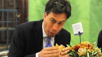 Ed Miliband eats a bacon sandwich