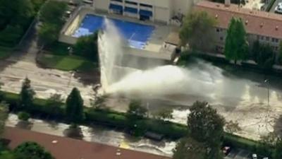 A burst water main on Los Angeles' iconic Sunset Boulevard