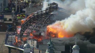 Eastbourne Pier on fire